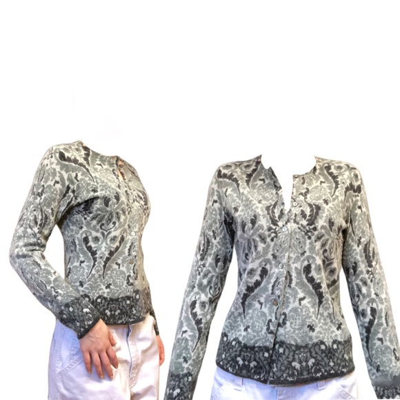 Sarah Spencer grey black white wool sweater / cardigan M medium - Picture 5 of 6